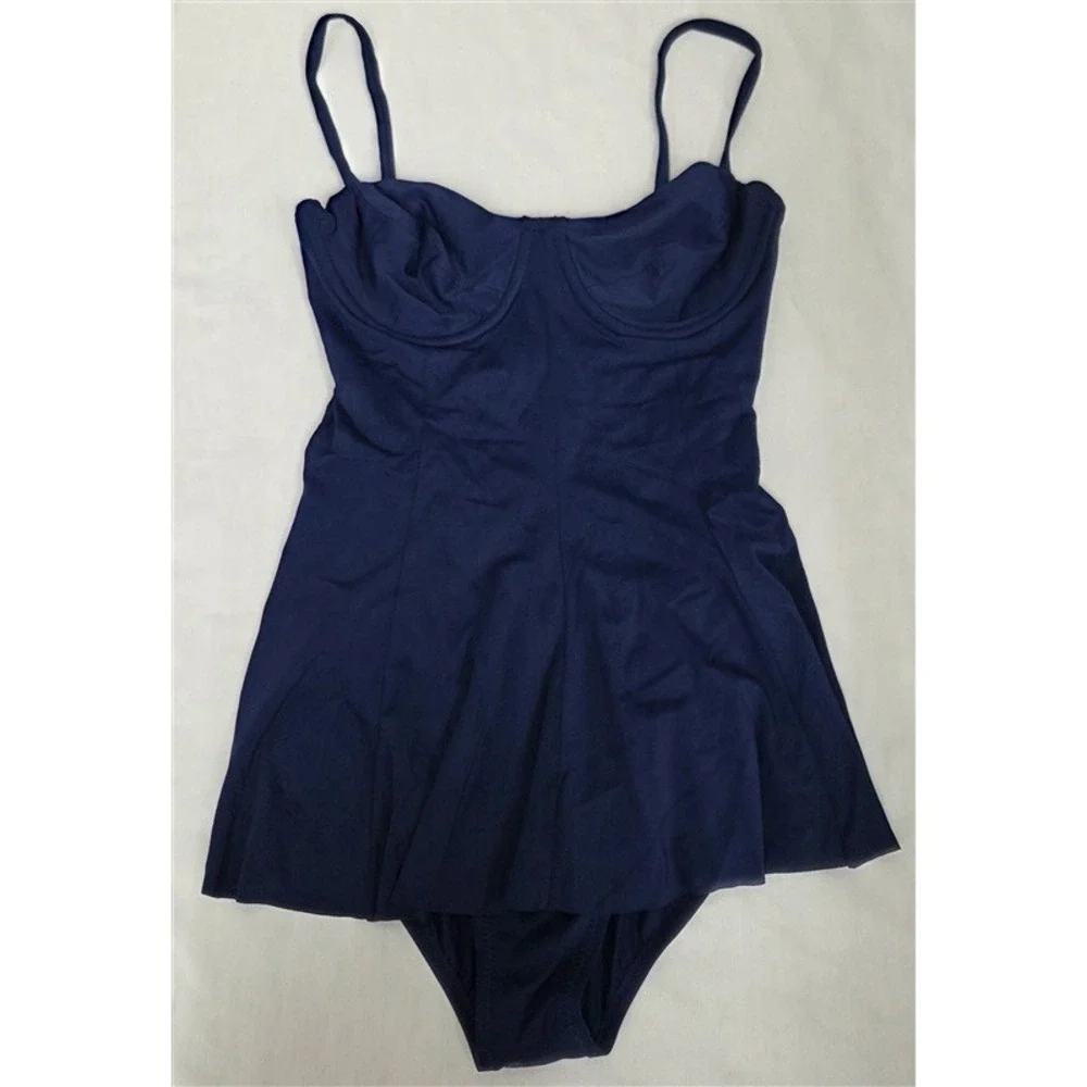 NWOT Norma Kamali S Underwire 1pc Swimsuit Dress Navy Blue 130802